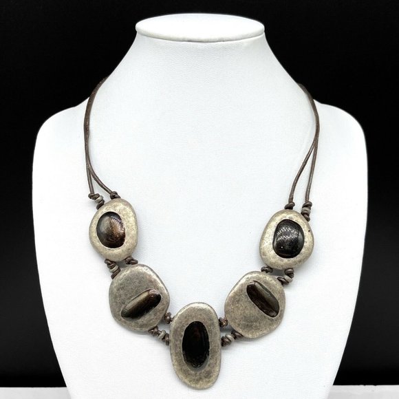 Chico's Jewelry - Chico’s Brown Leather Cord Enamel Necklace